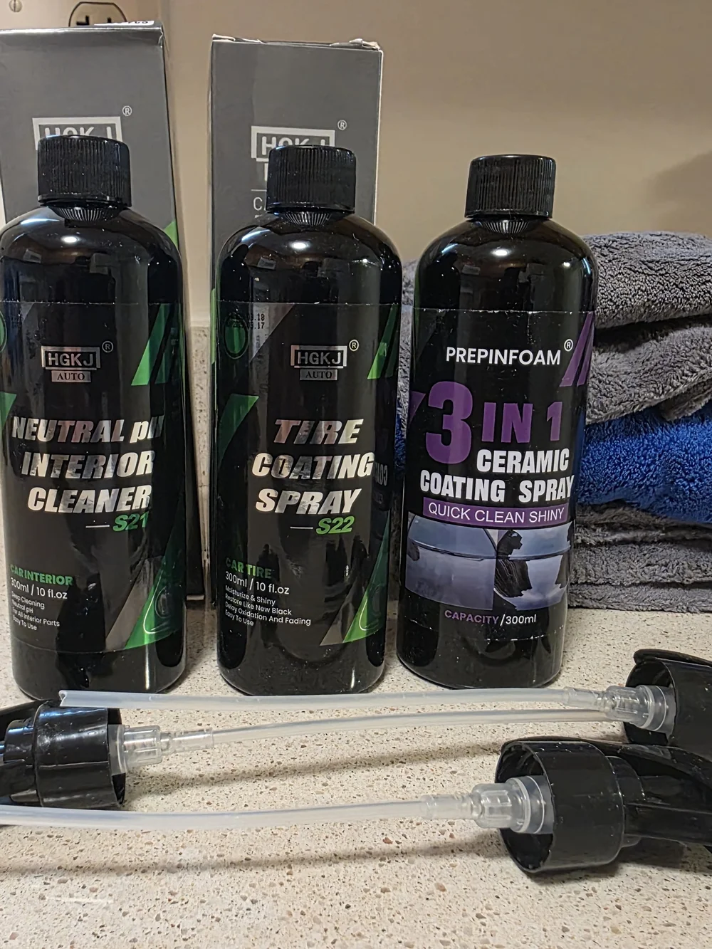 3-in-1 Ceramic Coating Spray & Tire/Interior Care Kit - Black